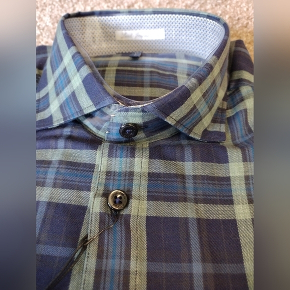 Good Man Brand Blue and Green Plaid Men's Long Sleeve Button Down Shirt NWT - Picture 3 of 6